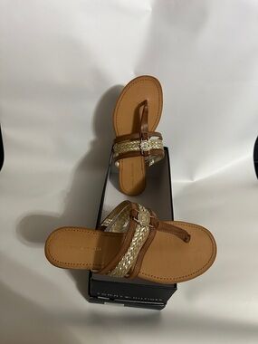 Tommy Hilfiger Tan and Gold Braided Thong Sandals